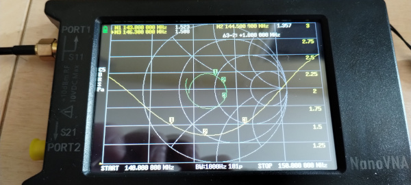 NanoVNA measures VSWR on 2m