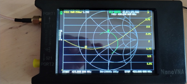 NanoVNA measures VSWR on 70cm